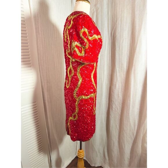 Laurence Kazar | Women’s | Dresses | M | Vintage Red Gold Mini Sequined Evening - Picture 8 of 8